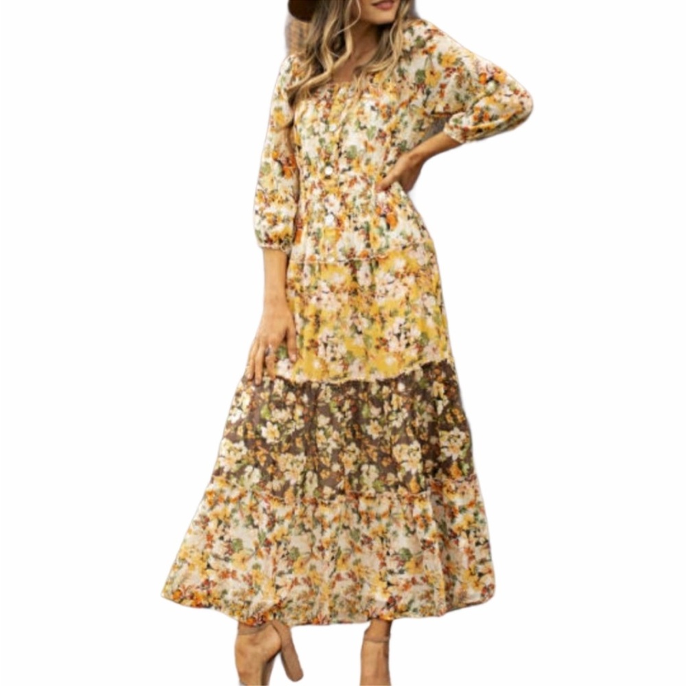 Anthropologie Fig and Flower Chiffon Floral Midi Dress - Picture 3 of 11